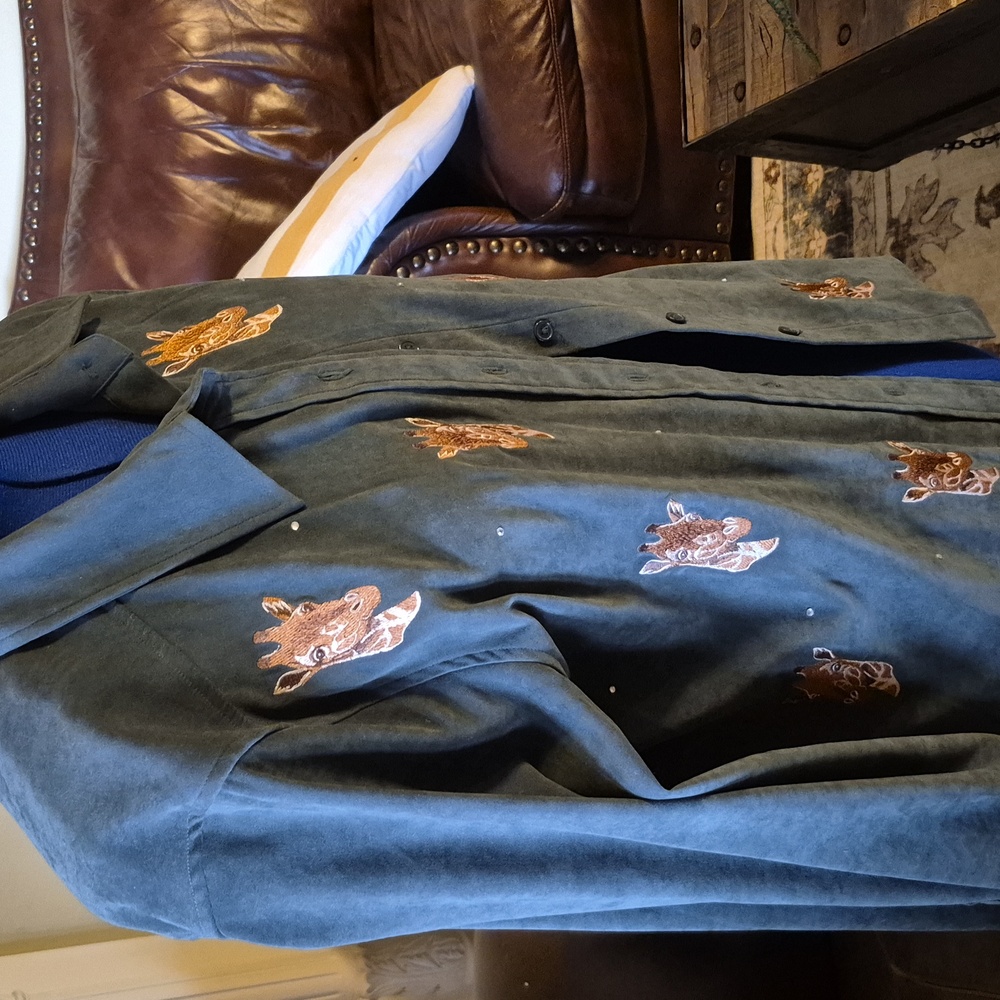 Quacker Factory Vintage Green Faux Suede Embroidered Giraffe Motif.(#1824) Sz.L. - Picture 3 of 15